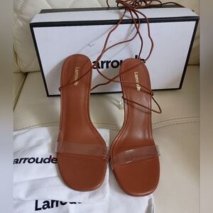 New Larroude Gloria Leather Lace-Up Wrap Sandals